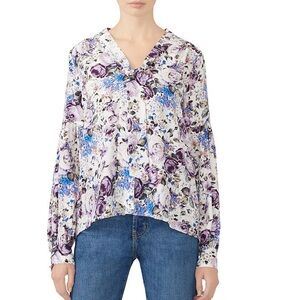 Parker Silk Elosia Blouse in white Tahlia lavender floral print small